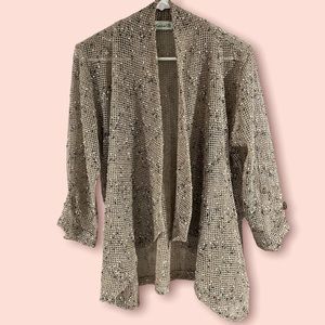 Cool Lulu B Pre Fishnet Open Weave Open Front  Blouse Size S Beige.